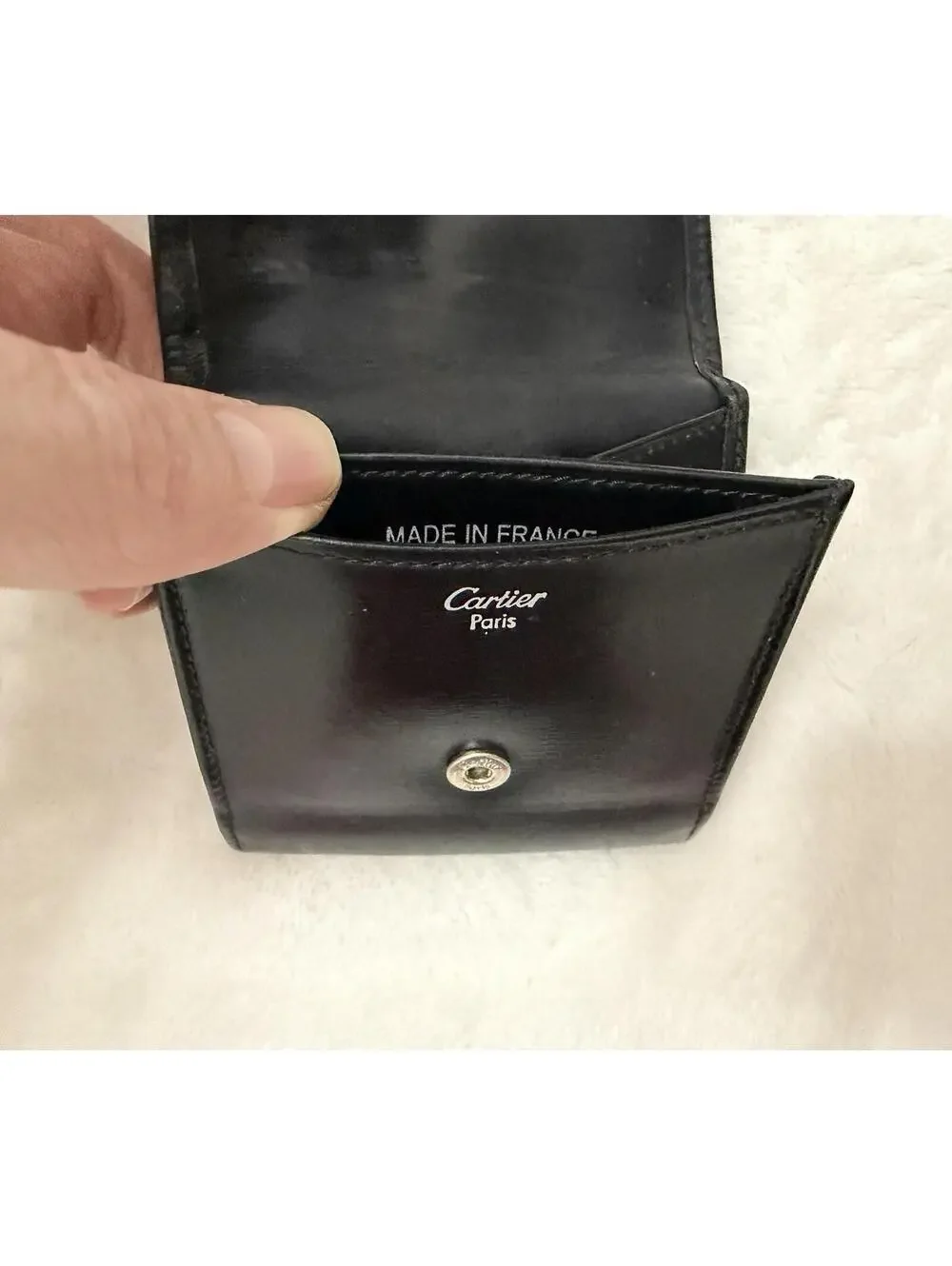 Authentic Cartier Pasha Coin Case Leather Black Men
